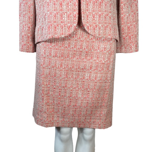 Anne Klein skirt set and blazer jacket midi tweed orange long sleeves size 14 /M - Picture 2 of 16